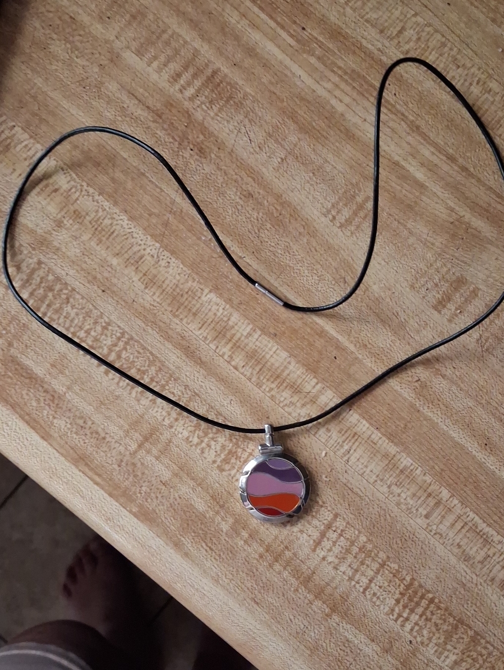 Breitling Silver Pendant Necklace with Purple and Orange Enamel Waves